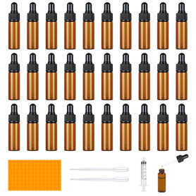 Furuising 30 Pièces Mini Flacons Pipettes, 5ml Flacon Compte Gouttes en Verre, Ambré Flacon Huile Essentielle Vide, Flacon Aroma