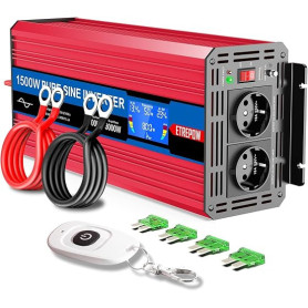 ETREPOW 1500w Convertisseur Pur Sinus 12v 220v Onduleur Transformateur | 2 Prise EU de Courant Alternatif,1 Port USB,télécommand