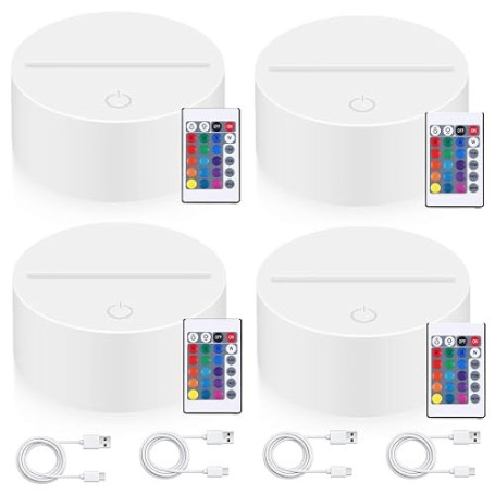 BAIFULAI Lot de 4 socles LED 3D avec télécommande et câble USB - 16 couleurs réglables - Contrôle tactile - Veilleuse LED pour a