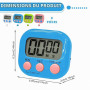 Lot de 8 chronomètres magnétiques : WIYETY Minuteur de Cuisine numérique 4 Couleurs avec Horloge et Grand écran LCD Silencieux p
