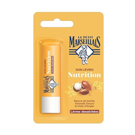 Le Petit Marseillais Soin Lèvres Nutrition Lèvres Desséchées, 4,9 g | Baume à lèvres au beurre de karité, amande douce et huile