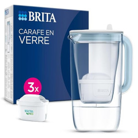 BRITA carafe filtrante en verre bleu clair (2,5 L) incl. 3 filtre MAXTRA PRO ALL-IN-1 – réduit les PFAS et le calcaire