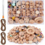 Lot de 204 perles en bois de hêtre - Pour attache-tétine | Boules rondes en bois naturel avec trou à enfiler - Perles en bois -