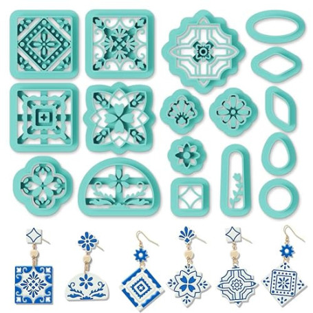 ORIGACH Lot de 17 Carrelage d'inspiration exotique emporte-pièces en argile | emporte pièces en argile polymère plastique pour b