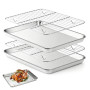 JOSTIVE Plaque de cuisson en acier inoxydable, cadre de cuisson rectangulaire (2 plaques de cuisson + 2 grilles de refroidisseme