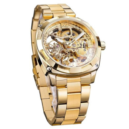 Forsining Montre de poignet de luxe rétro pour homme - Montre automatique mécanique à squelette avec gravure de fleur complète e