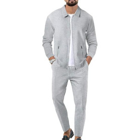 aromm HommeSurvêtements Waffle Manches Longues Zipper Veste & Pantalon Ensemble de 2 Pièces pour Decontracté Sport Travail