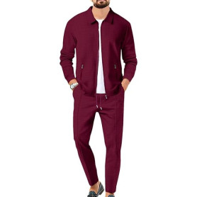 aromm HommeSurvêtements Waffle Manches Longues Zipper Veste & Pantalon Ensemble de 2 Pièces pour Decontracté Sport Travail