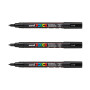 POSCA PC3M, 3 Marqueurs peinture base eau - Tout Support - Noir | Uni Mitsubishi Pencil - Pointe fine conique 0,9-1,3mm. Couleur