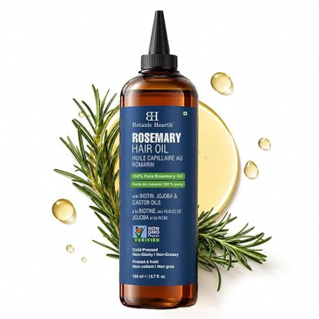 Botanic Hearth Huile de romarin cheveux 198ml | Avec Biotine, Huile de Ricin, Huile de Jojoba & Vitamine E | Favorise des Cheveu