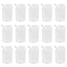 Lot de 15 Pochettes pour Boissons et 2 Entonnoirs, Pochette de Boisson en Plastique Réutilisables, Sachets de Boissons Transpare