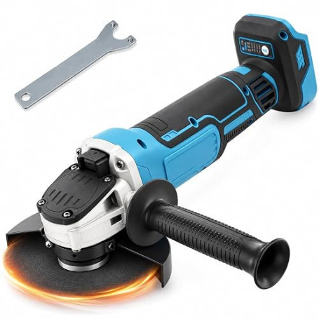 Meuleuse d'angle sans fil compatible avec Makita 18 V, 8500 tr/min, 4 niveaux de vitesse, disque abrasif de 125 mm avec clé de m
