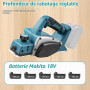 Raboteuse sans fil compatible avec batterie Makita 18 V, 15 000 tr/min, rabot électrique sans balais avec 82 mm de largeur, prof