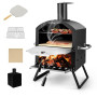 GYMAX Four à Pizza Extérieur Mini au Bois | Pierre à Pizza, Pelle à Pizza, Jambes Pliantes et Poignées Portables, Ventilateurs A