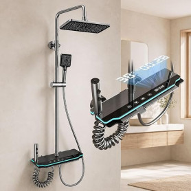 TEKXDD Colonne de Douche Thermostatique Titanium 4 en 1 | Colonne de Douche avec Mitigeur | Écran LED | Effet Pluie 30cm | Haute
