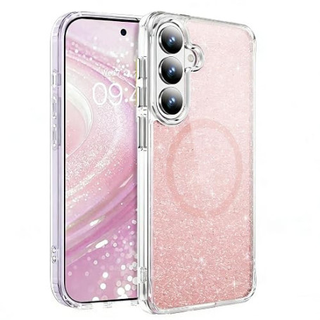 QIWEIQING Coque Magnétique pour Samsung Galaxy S23 Plus pour Filles Femmes, Compatible avec MagSafe, Etui Glitter Brillant Arriè