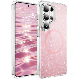 QIWEIQING Coque Magnétique pour Samsung Galaxy S26 Ultra pour Filles Femmes, Compatible avec MagSafe, Etui Glitter Brillant Arri