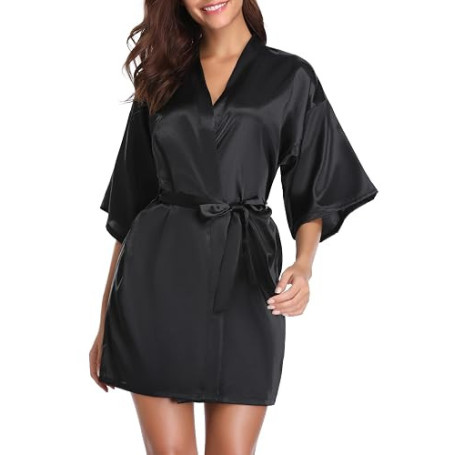 Vlazom Kimono Femme Satin Mariage Bridesmaid Peignoir Manche Courte Peignoir Robe de Soirée de Mariage