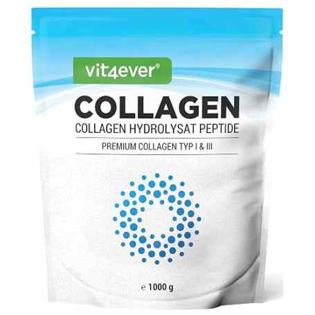 vit4ever Collagène en Poudre 1000 g (1 kg) - Type 1 et 3 - Goût neutre | 100% Collagène Bioactif Hydrolysat Peptides - Sans addi