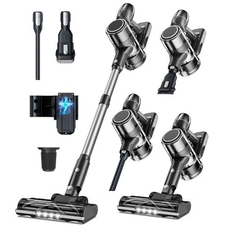 Syntecno Aspirateur Balai sans Fil Puissant - Électrique Silencieux Aspirateurs Balais Autonomie Rechargeable Batterie avec Cycl