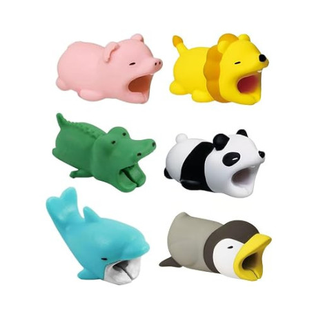 UYRVAPE 6pcs Protecteur de Câble Chargeur Animaux Bite, Mignon Économiseurs de Câble de Charge Panda Requin Hérisson Canard Tigr