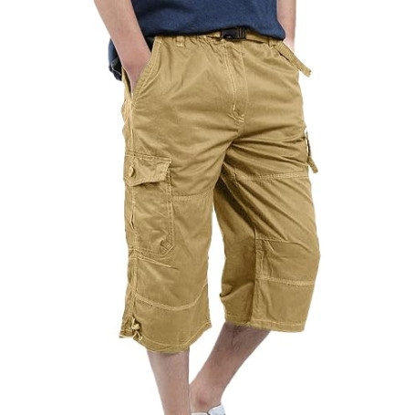 YAOBAOLE Shorts Cargo Homme 3/4 en Coton Léger Été Shorts de Travail Court avec Multi-Poches Taille Elastique