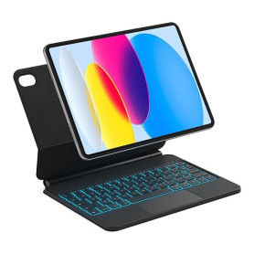 Inateck Coque Clavier iPad A16/10e Gén, Support Magnétique Flottant | Pour 10.9/11", rétroéclairé 7 couleurs, pavé tactile, bras