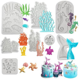 8 Pièces Moule Silicone Coquillage Moule Coquillage Gateau Moule Fondant Marin Animal Moule à Fondant Animaux Marins pour Artisa