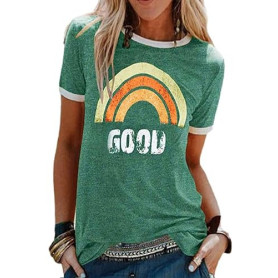heekpek T-Shirt Femme Été Chemisier Chic T-Shirts Blouse Col Rond Tops Manches Courtes T Shirt Grande Taille Coton T Shirt Impri