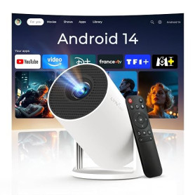 Vidéoprojecteur Compatible 4K Android 14 Mini Video Projecteur Contrôle App | Smart Rétroprojecteur avec Wi-FI 6 & Bluetooth 5.4