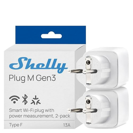 Shelly Plug M Gen3 Blanc – Prise connectée Matter et Wi-Fi, 13A (3000W) Type F, avec Mesure de consommation électrique, Compatib