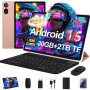 Tablette 10 Pouces Android 15 Avec 30 Go RAM + 2 To ROM Ext, Widevine L1 | FHD Tablette Tactile Avec Clavier et Souris, 8 Cœurs,