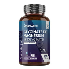 Magnesium Bisglycinate + Vitamine B6 1432mg - 180 Gélules Vegan | le Magnésium Contribue à Réduire la Fatigue & l'Épuisement (EF