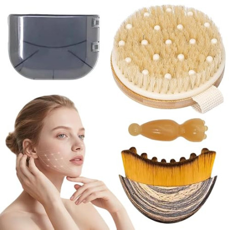 3 Pcs Brosses à Sec Visage Corps Brosse Massage Drainage Lymphatique Outil | Sculpture Mâchoire Jawline Cou Soin Exfoliant Relax