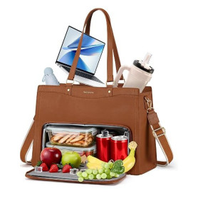 RAINSMORE Sac Ordinateur Femme 15,6 Pouces avec Compartiment Isotherme Repa | Grand Sac Cabas Sac à Main Travail en Cuir PU Impe