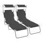 vounot® Lot de 2 Chaise Longue avec Pare Soleil Bain de Soleil Pliable Tissu Polyester Inclinable 4 Positions Transat Charge Max
