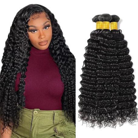 Poutpoutm Deep Wave Bundles Human Hair Tissage Cheveux Extensions De Cheveux Humains Tressés Naturels Extensions 3 Bundles 50g/p