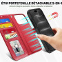 TUCCH Étui pour iPhone 18 Pro Max/17 Pro Max 6,9" 5G, Rouge | Blocage RFID, Coque Amovible 2 en 1, Chargement sans Fil, Portefeu