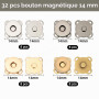 Sinofort 32 Sets Bouton Pression Aimanté, 14mm Fermoir Magnetique pour Sac | 4 Couleurs Bouton Aimanté Couture Pression Aimanté 