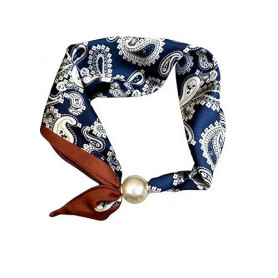 Floruvia Collier foulard en soie pour femmes, Trendy Bohème collier foulard noir et blanc avec charme perle, cadeau bijoux robe