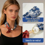 Floruvia Collier foulard en soie pour femmes, Trendy Bohème collier foulard noir et blanc avec charme perle, cadeau bijoux robe