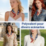 Floruvia Collier foulard en soie pour femmes, Trendy Bohème collier foulard noir et blanc avec charme perle, cadeau bijoux robe