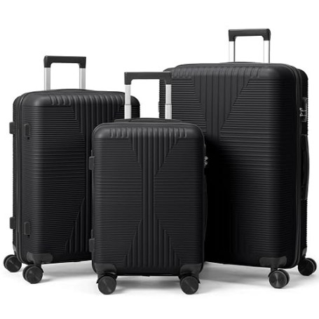 LEADZM Set de 3 Valises en PP, Valise Grande Taille & Cabine (Noir) | 4x plus résistante, Résiste au froid jusqu’à -35°C, Surfac