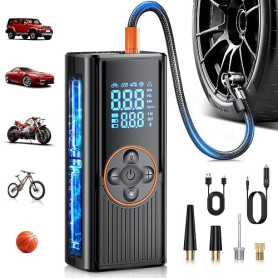Gonfleur Pneus Voiture Sans Fil 8000mAh, 150PSI Compresseur à Air Portatif, Gonfleur Electrique pour Double Alimentation avec Af