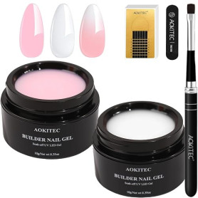 Aokitec Kit Gel Builder Ongles, 2 Couleurs Blanc et Rose, UV | Gel UV autolissant à faible viscosité pour modeler, prolonger, ré
