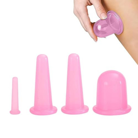 4 Ventouses Massage en Silicone, Anti-Cellulite & Visage, Kit de Ventouses Corps et Visage pour Massage Cupping, Facile à Utilis