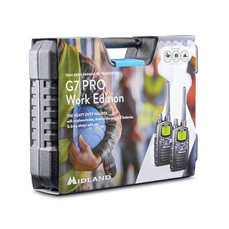 Midland - Lot de 2 Talkie Walkie Longue Portée 10Km Professionnel G7 Pro Work Edition, Radio Récepteur Émetteur 85 Canaux, 16 PM