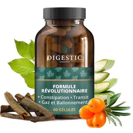 Digestic - Laxatif contre la constipation, 60 capsules, 100% naturel, Nettoie, Detox purifie le colon, Soulage les ballonnements