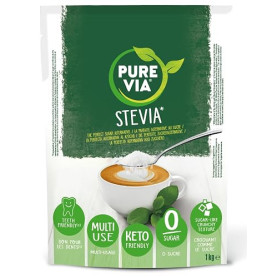 Pure Via - Poudre Cristallisée, Alternative au Sucre d’Origine Naturelle - Stévia, Zéro Sucre, 1 x 1Kg