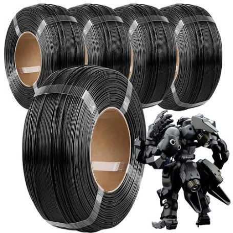 Ghligna Lot de 5 Filament PETG, Forte Ténacité PETG Filament 1.75, Précision Dimensionnelle ± 0,02 mm, PETG Noir Mat, Filament I